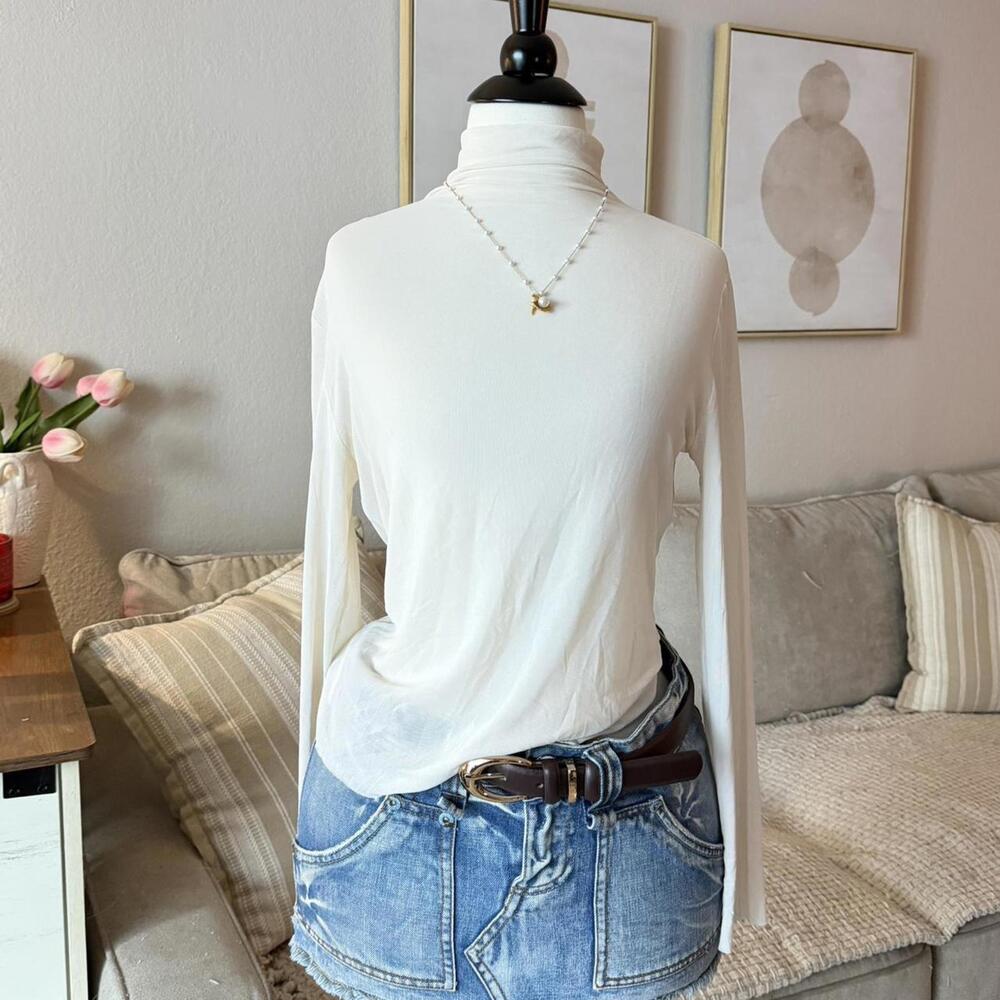 Sheer Ivory Mockneck Long Sleeve Top